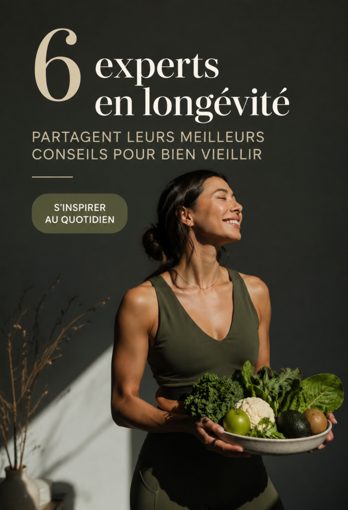 Une femme souriante pratiquant le yoga en plein air, symbolisant le bien-être et la longévité.
