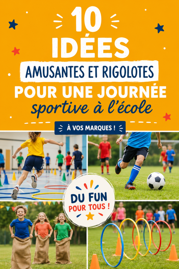 Jeunes enfants s'amusant lors d'une journée sportive à l'école, pratiquant diverses activités physiques.