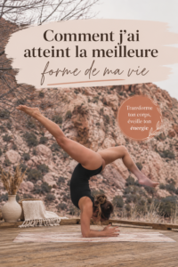 Femme pratiquant le yoga en extérieur, rayonnante de santé et de bien-être.
