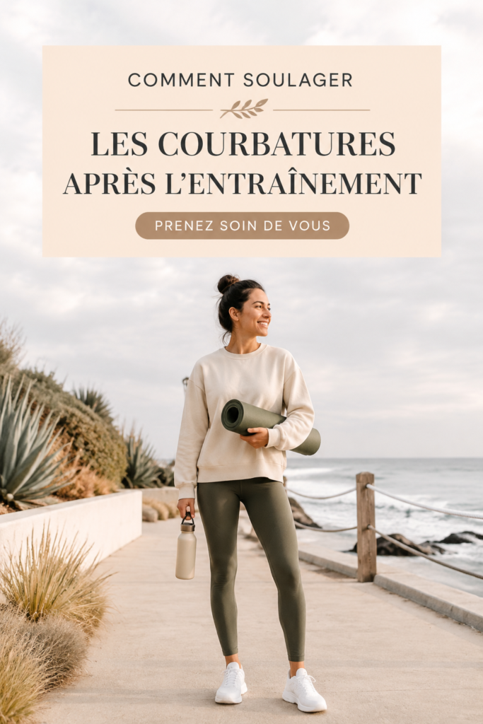 Femme faisant des étirements pour soulager les courbatures après le sport.