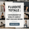 Femme en train de faire un entraînement de mobilité au salon, montrant des étirements et des mouvements gracieux.