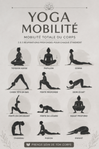 Femme pratiquant des postures de yoga sur un tapis, renforçant sa mobilité