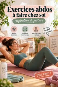 Femme faisant des exercices d'abdos à la maison avec une bonne posture.