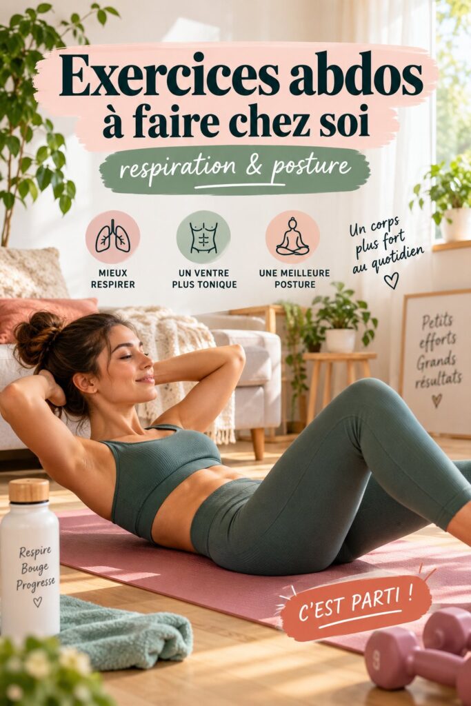Femme faisant des exercices d'abdos à la maison avec une bonne posture.