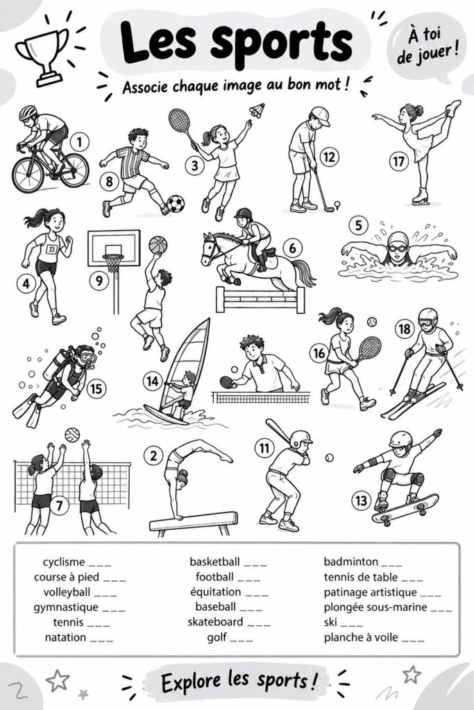 Une carte d'activité sportive imprimée illustrant des exercices au féminin.