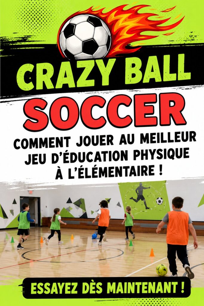 Illustration du jeu Crazy Ball Soccer en classe, enfants jouant ensemble.