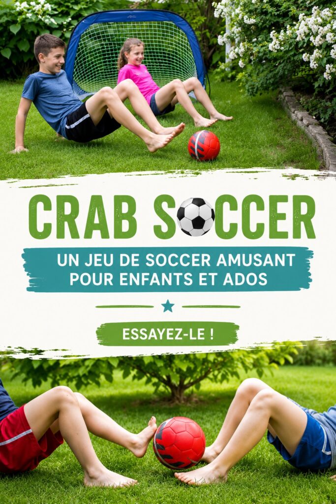 Image d'enfants jouant au foot crabes dans un parc, souriants et en mouvement