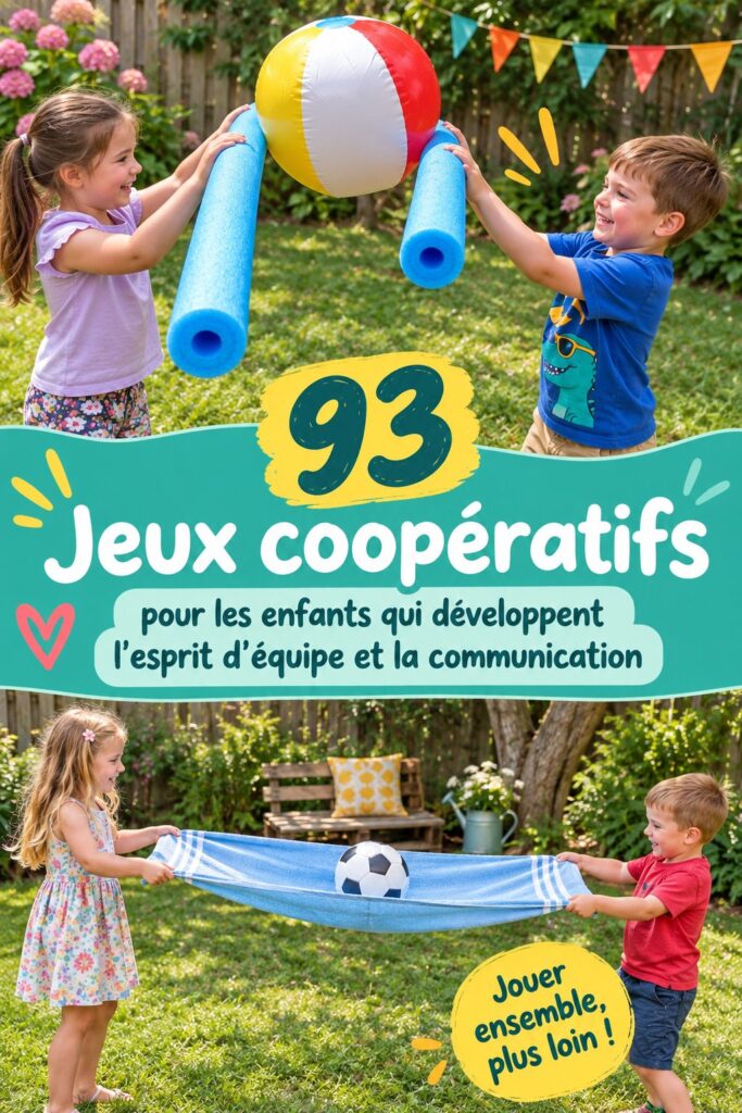 Un groupe d'enfants riant ensemble tout en jouant à un jeu coopératif en plein air.