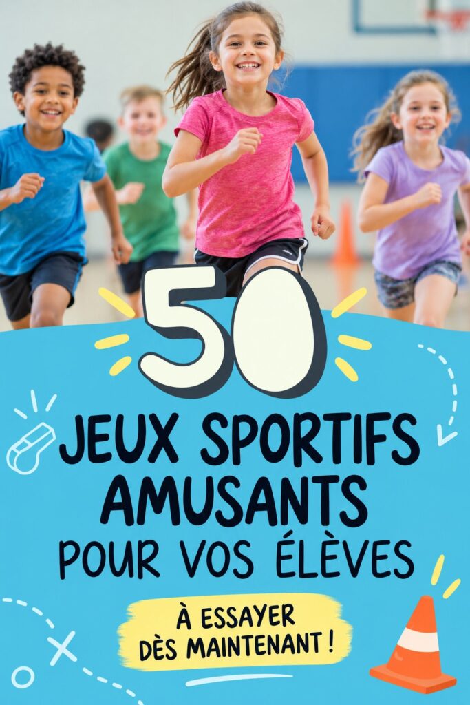 Une classe d'élèves s'amusant avec des jeux de sport en plein air, illustrant la joyeuse atmosphère des activités physiques.