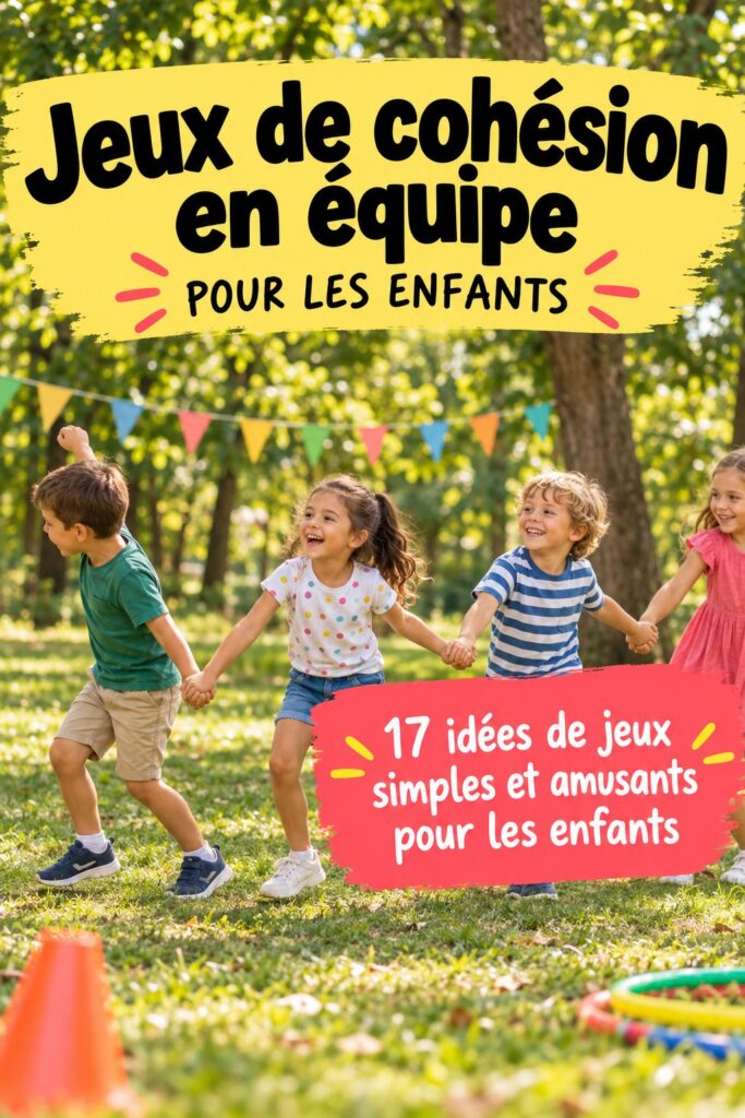 Des enfants jouant à des jeux d'équipe dans un parc, montrant joie et collaboration.