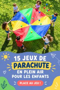 Enfants jouant avec un parachute coloré à l'extérieur