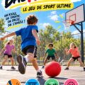 Une famille amusée jouant au Kickball dans un parc ensoleillé.