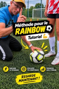 Une joueuse de football réalisant un rainbow sur le terrain.