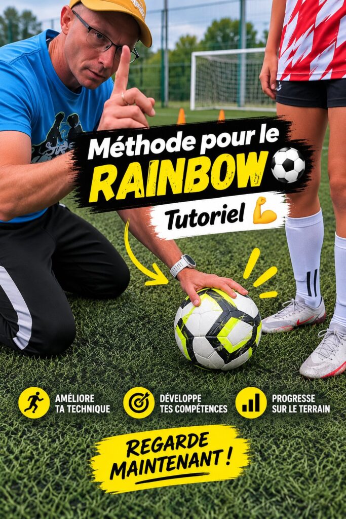 Une joueuse de football réalisant un rainbow sur le terrain.