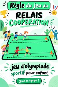 Des enfants s'amusent en participant à un relais coopératif en plein air.